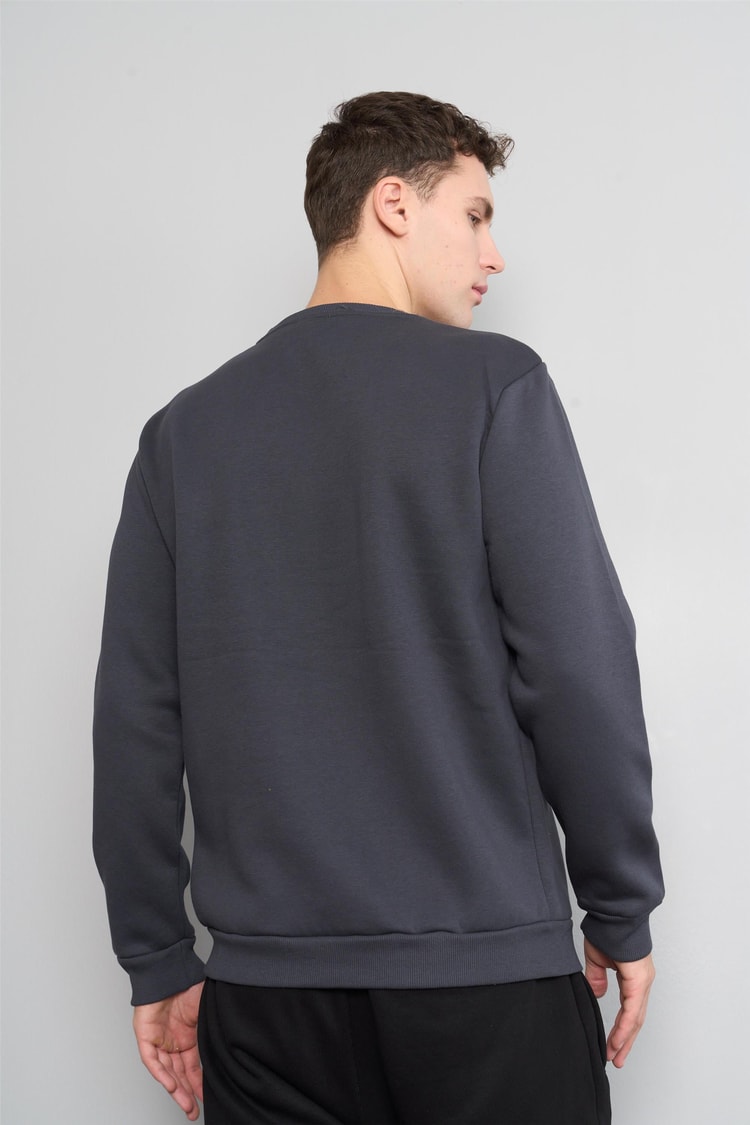 Mentality 3539 Bisiklet Yaka 3 İplik Şardonlu Baskılı Açık Lacivert Sweatshirt