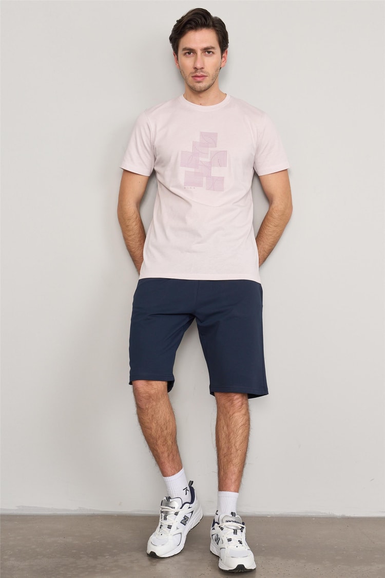 Mentality 4036 Erkek Bisiklet Yaka Baskılı Regular T-shirt Gül