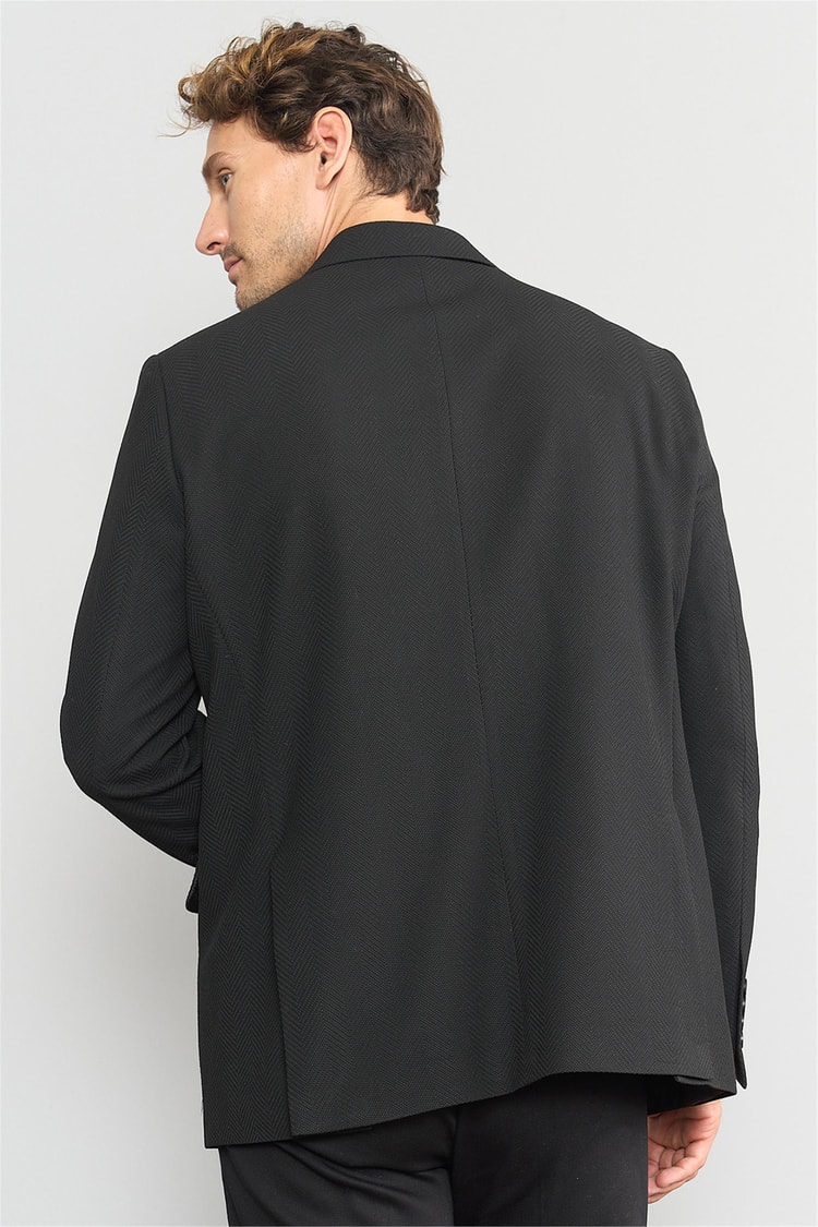 Mentality 4255 Erkek Sivri Yaka Slim Fit Kruvaze Ceket Siyah