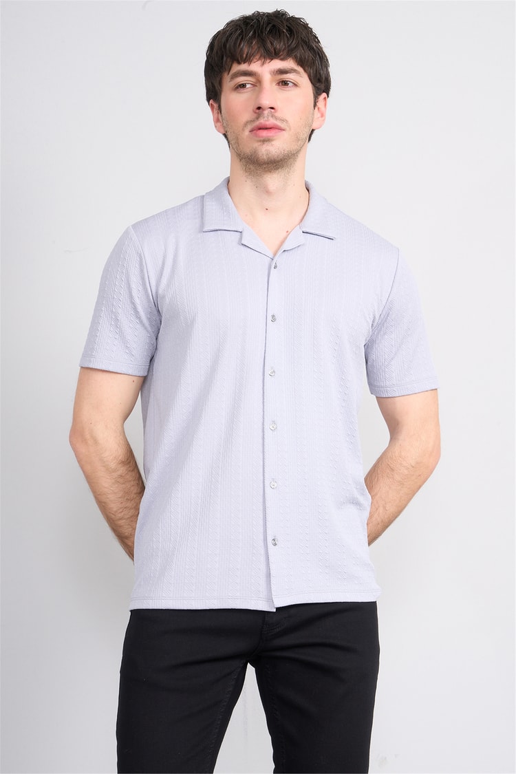 Mentality 4570 Erkek Apaş Yaka Kısa Kol Regular Örme Gömlek Gri