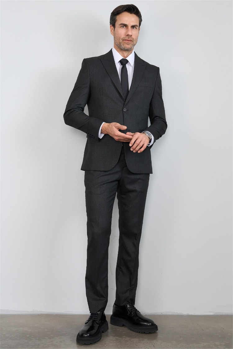 Mentality 9094 Erkek Yünter 6 Drop Slimfit Takım Elbise Siyah