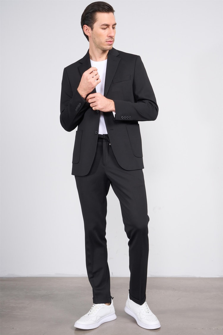 Mentality 9148 Erkek Mono Yaka Slimfit Takım Elbise Siyah