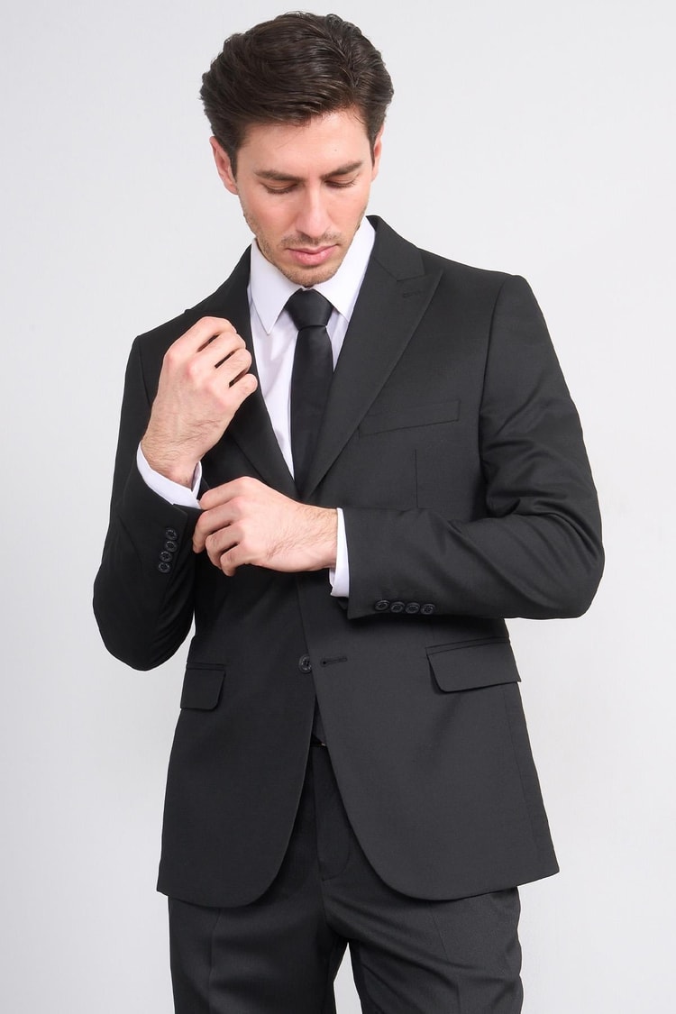 Mentality 9176 Erkek Kırlangıç Yaka Slim Fit Takım Elbise Siyah
