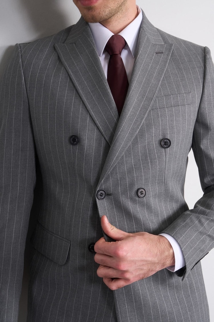 Mentality 9234 Erkek Kırlangıç Yaka Slim Fit Kruvaze Takım Elbise Gri