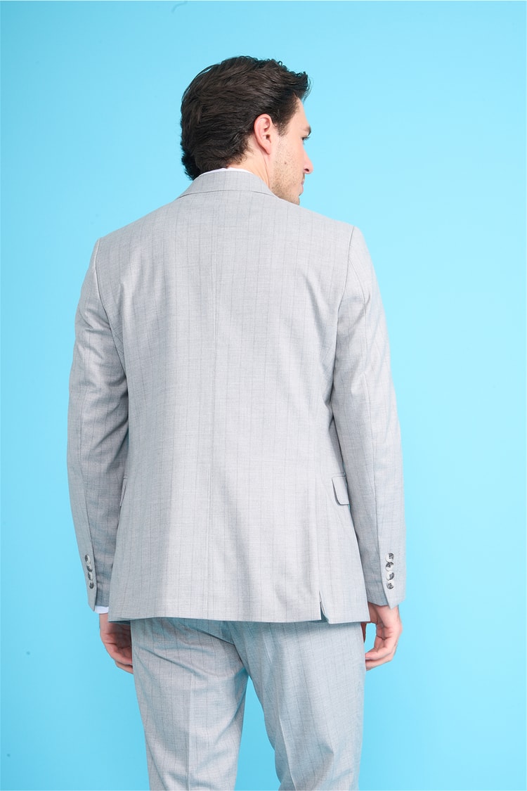 Mentality 9234 Erkek Kırlangıç Yaka Slim Fit Kruvaze Takım Elbise Açık Gri