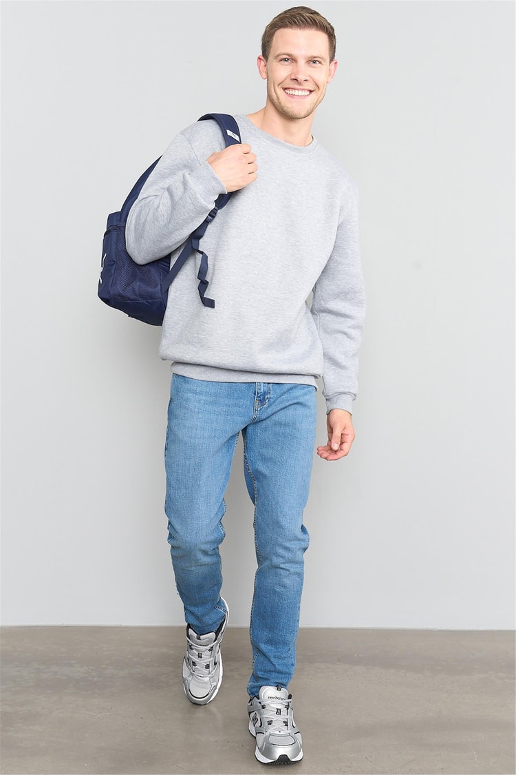 Mentality Bisiklet Yaka Erkek Gri Melanj Sweatshirt
