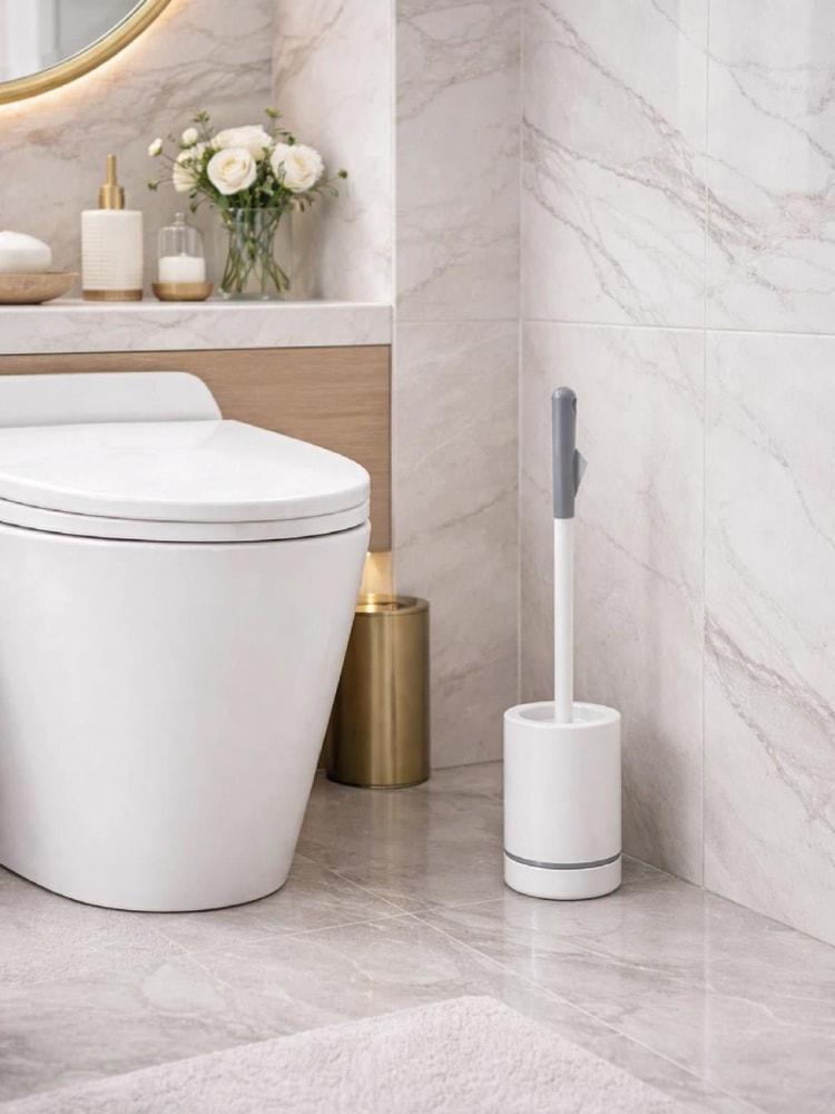 Minimal Silindir Tuvalet Fırçası Ve Standı – Modern, Kapalı Hazneli WC Fırçası  VICHY-7042