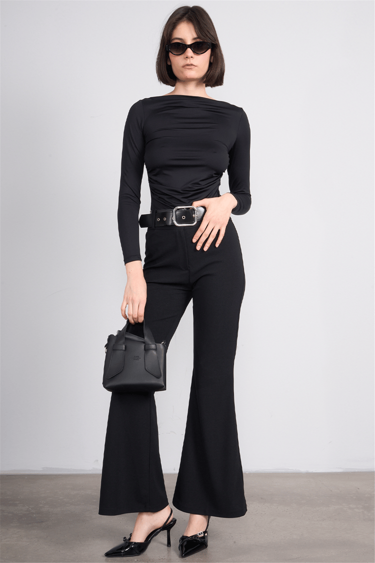 Miss Nisa 221-1 Siyah Kadın Kemerli Pantolon