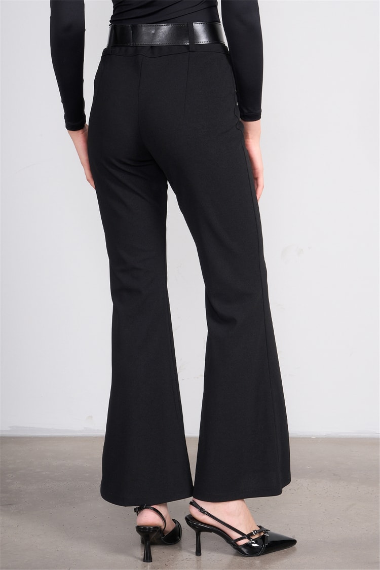 Miss Nisa 221-1 Siyah Kadın Kemerli Pantolon