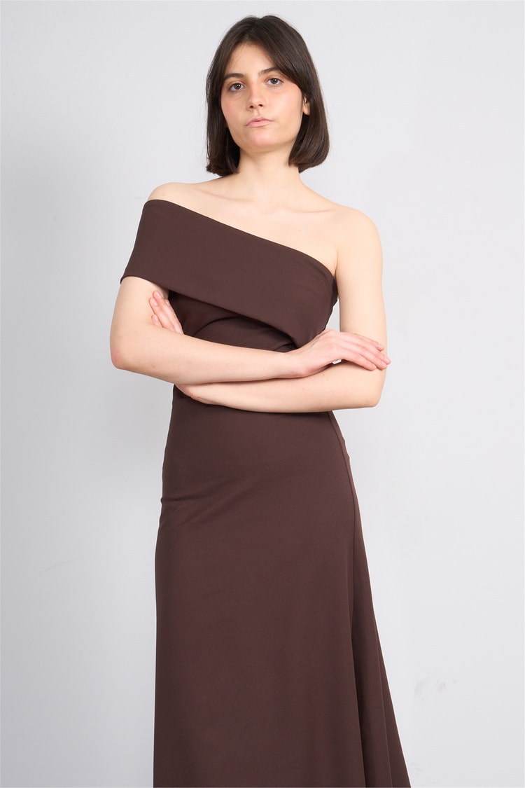 Nesil Y26 Eu3152 Kahve Kadın Tek Omuz Elbise S-Xl