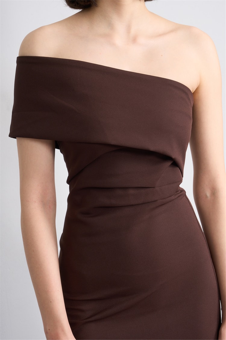 Nesil Y26 Eu3152 Kahve Kadın Tek Omuz Elbise S-Xl