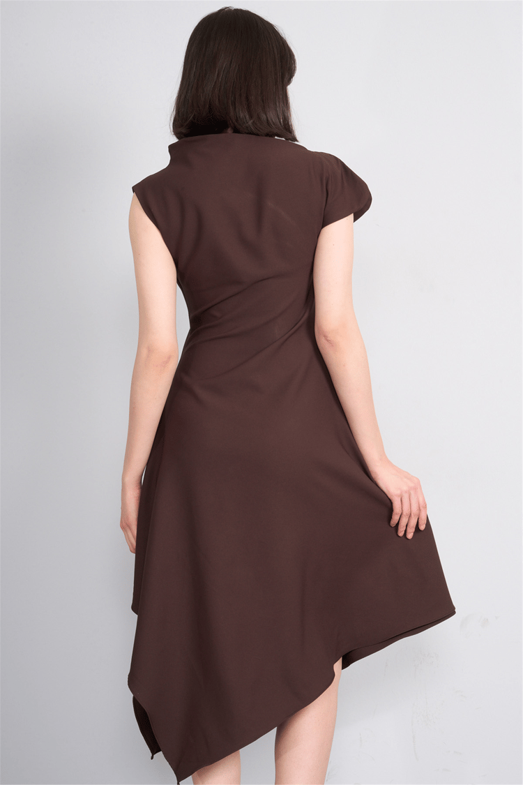 Nesil Y26 Eu3169 Kahve Kadın Asimetrik Yaka Midi Boy Elbise S-Xl