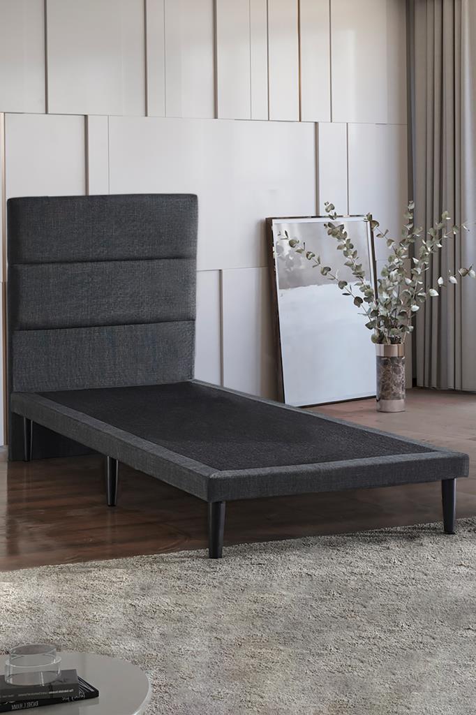 Niron Slim Pocket Yatak Seti 90x200 Tek Kişilik Paket Yaylı Yatak, Gri Metal Baza ve Başlık Takımı