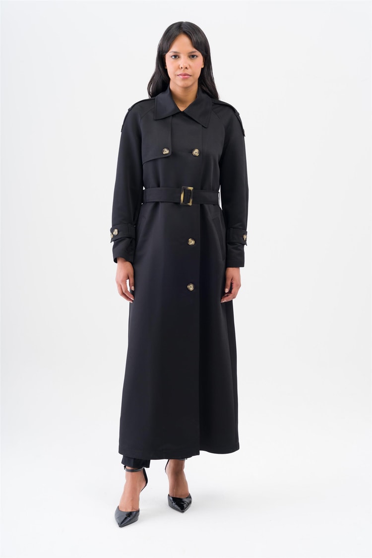 Olcay 6538 1001 Siyah Kadın Polyester Trençkot