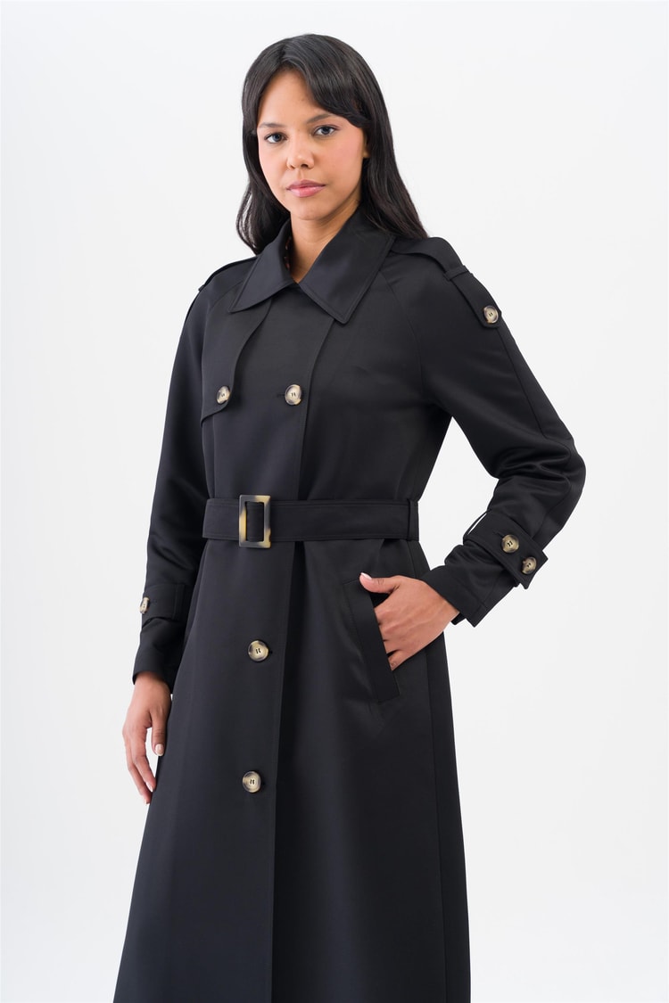Olcay 6538 1001 Siyah Kadın Polyester Trençkot