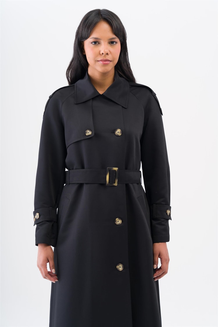 Olcay 6538 1001 Siyah Kadın Polyester Trençkot