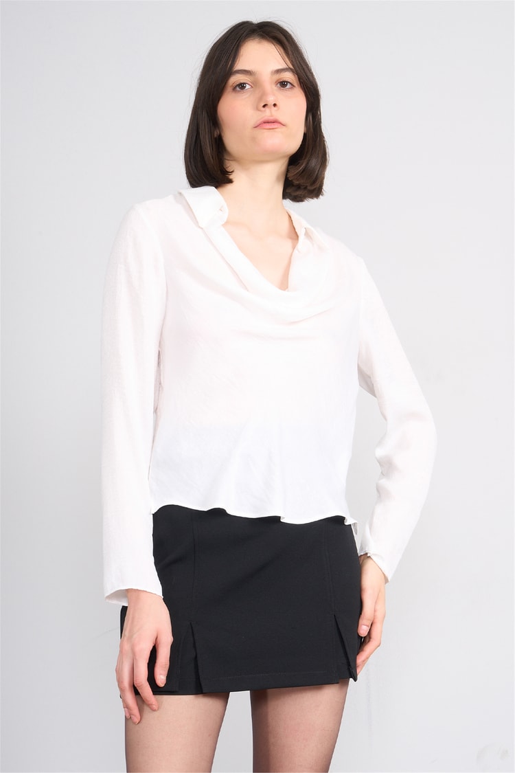Patara Y26 26-2470 Ekru Kadın Degaje Yaka Bluz S-Xxl