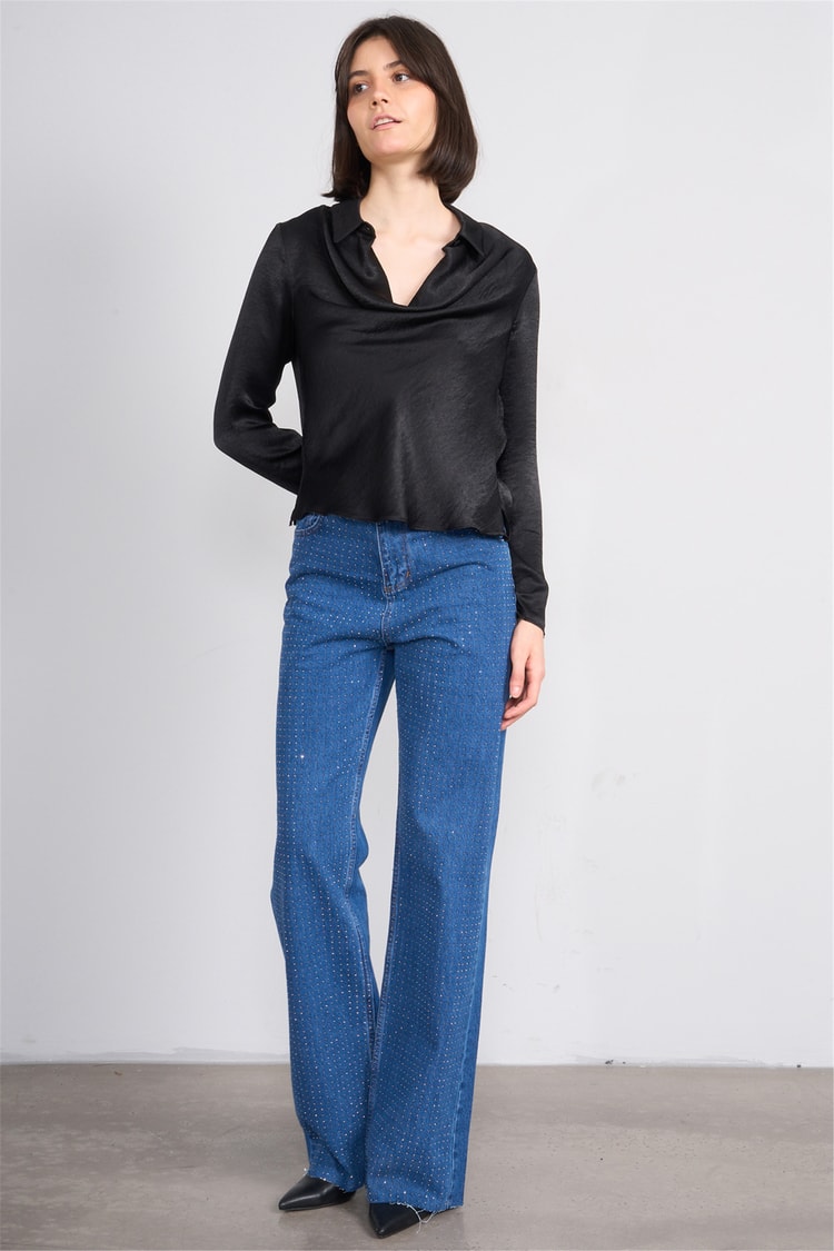 Patara Y26 26-2470 Siyah Kadın Degaje Yaka Bluz S-Xxl