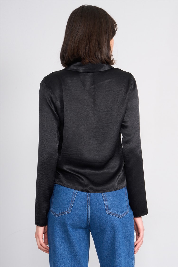 Patara Y26 26-2470 Siyah Kadın Degaje Yaka Bluz S-Xxl
