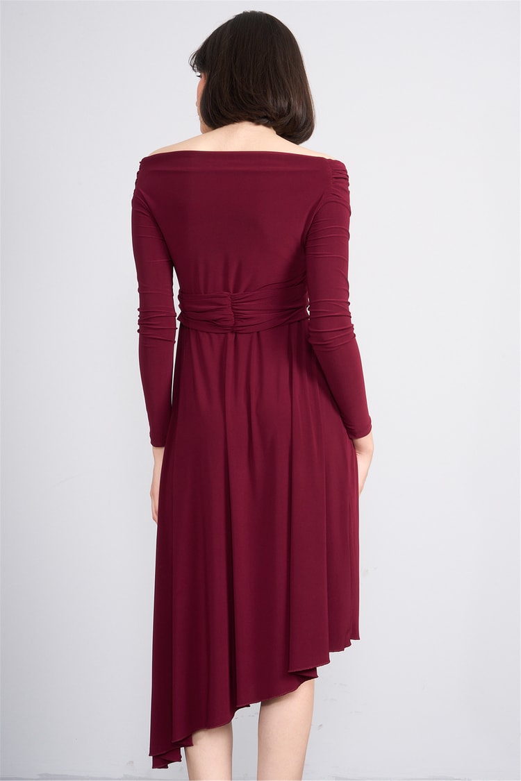 Patara Y26 26-5123 Bordo Kadın Drapeli Kruvaze Yaka Elbise S-Xl