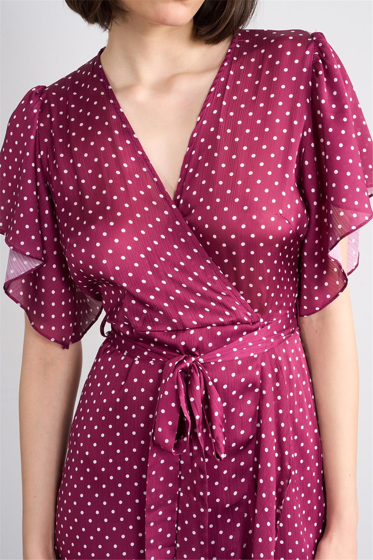 Patara Y26 26-5123 Bordo Kadın Kruvaze Volanlı Elbise S-Xl