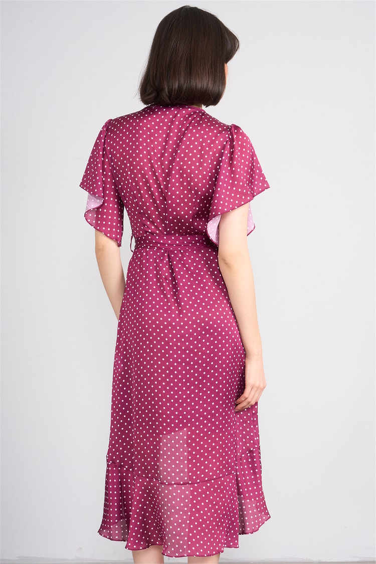 Patara Y26 26-5123 Bordo Kadın Kruvaze Volanlı Elbise S-Xl