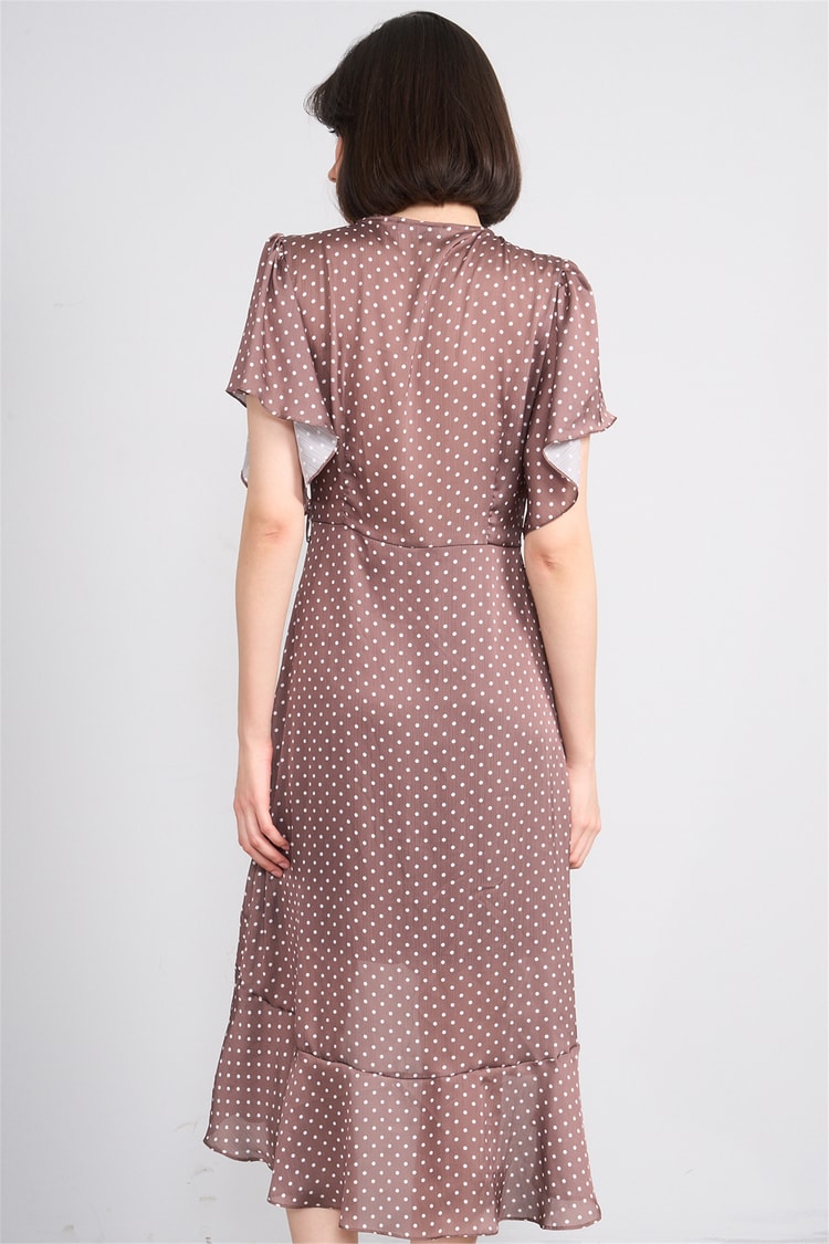 Patara Y26 26-5123 Kahve Kadın Kruvaze Volanlı Elbise S-Xl