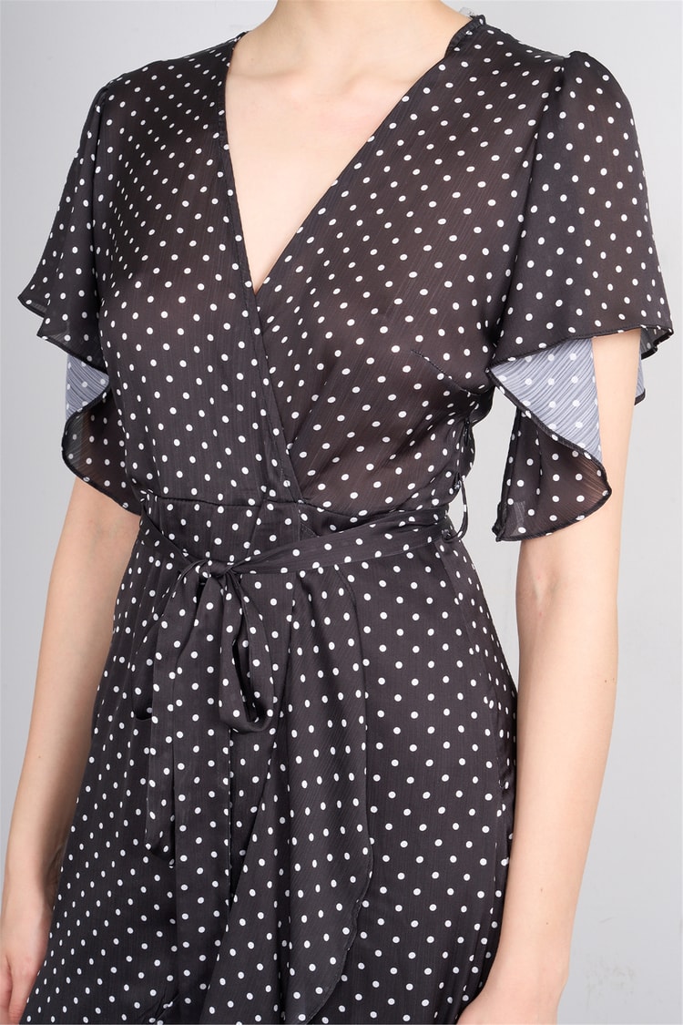 Patara Y26 26-5123 Siyah Kadın Kruvaze Volanlı Elbise S-Xl