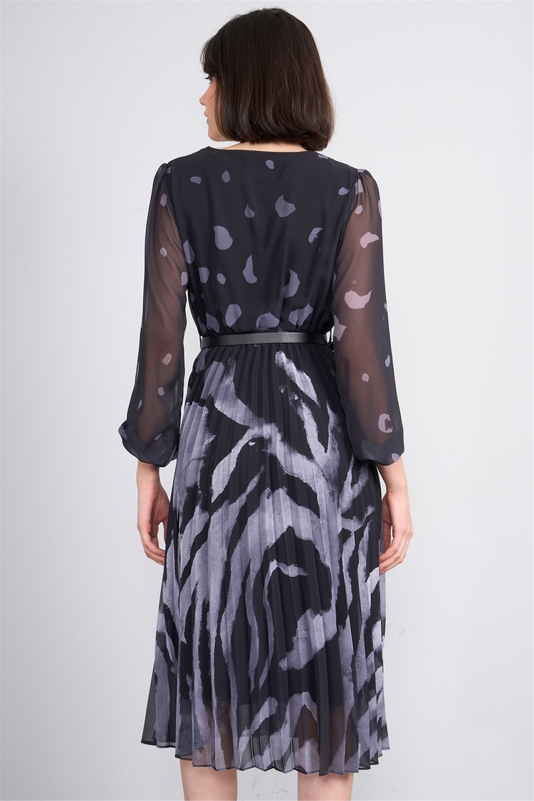 Patara Y26 5090-1 Gri Kadın Piliseli Şifon Elbise S-Xxl