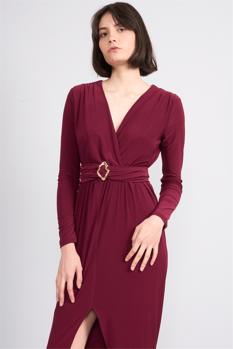Patara Y26 5112 Bordo Kadın Sandy Kumaş Elbise S-Xl