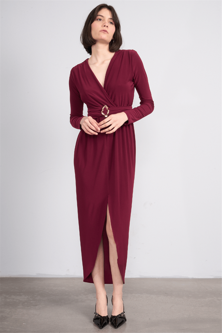 Patara Y26 5112 Bordo Kadın Sandy Kumaş Elbise S-Xl