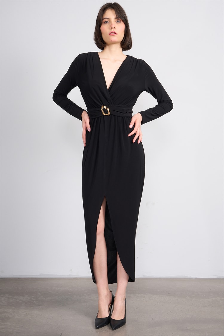 Patara Y26 5112 Siyah Kadın Sandy Kumaş Elbise S-Xl