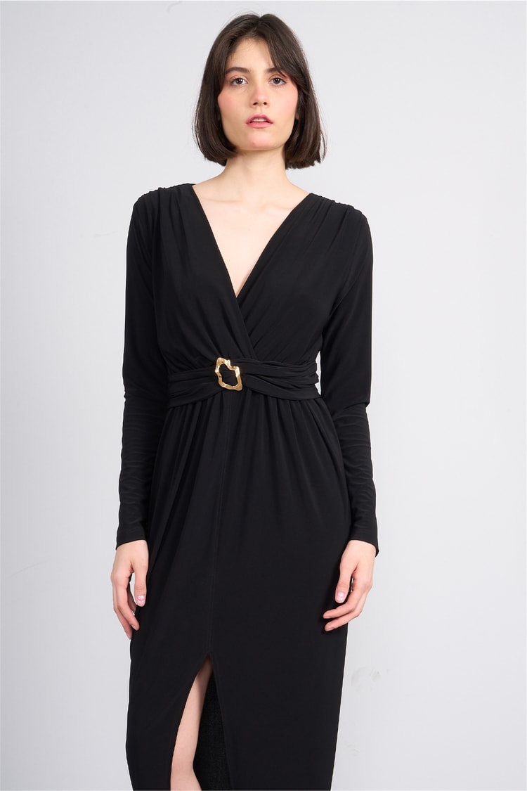 Patara Y26 5112 Siyah Kadın Sandy Kumaş Elbise S-Xl