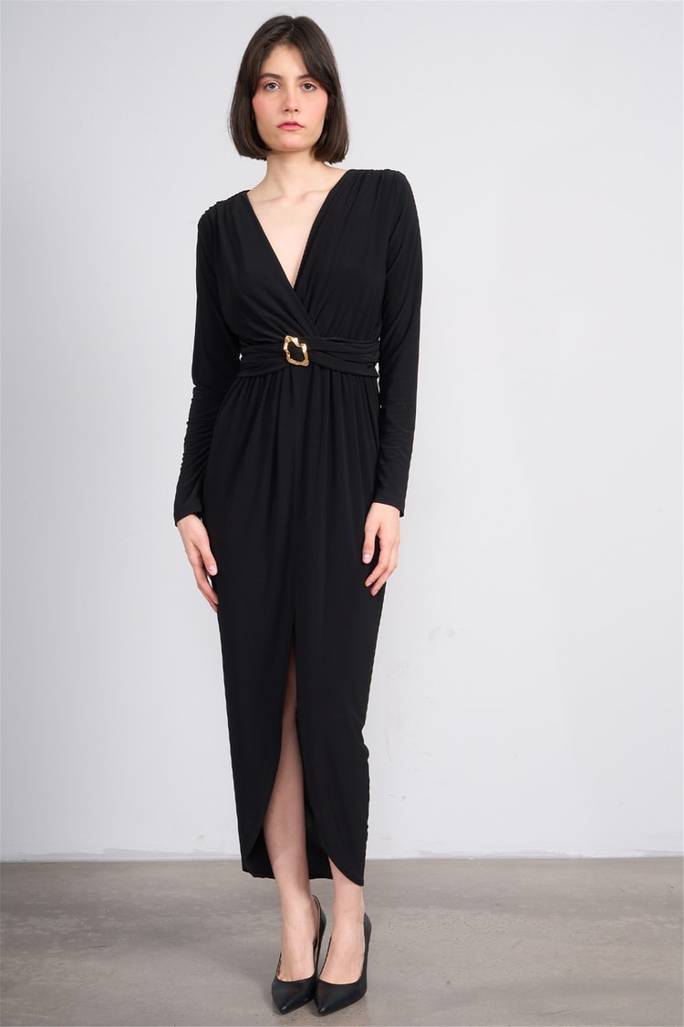 Patara Y26 5112 Siyah Kadın Sandy Kumaş Elbise S-Xl