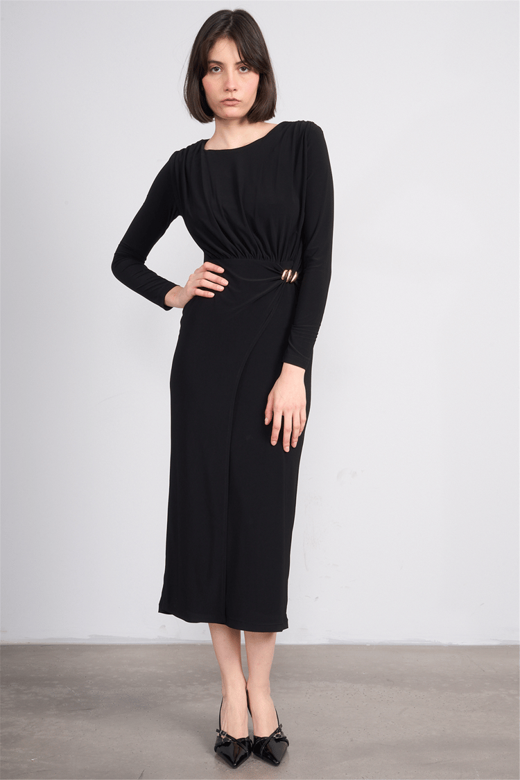 Patara Y26 5117 Siyah Kadın Sandy Kumaş Elbise S-Xl