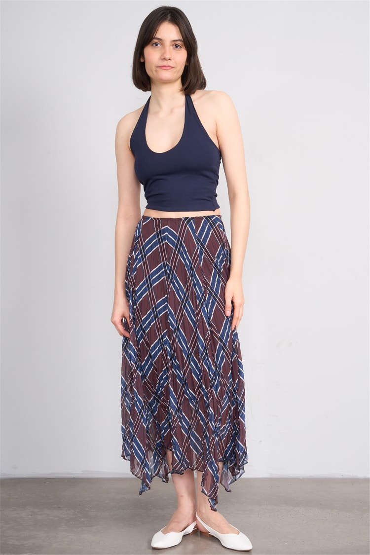 Patara Y26 7091 Kahverengi Kadın Şifon Etek S-Xxl