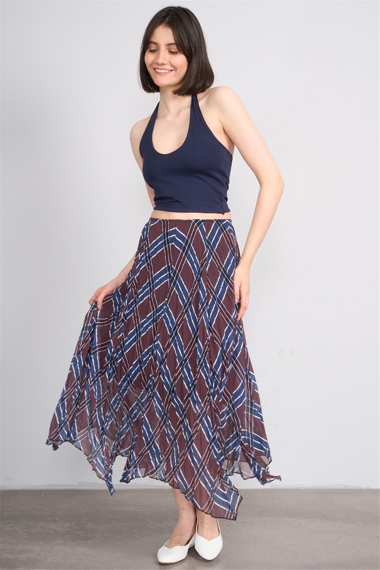 Patara Y26 7091 Kahverengi Kadın Şifon Etek S-Xxl
