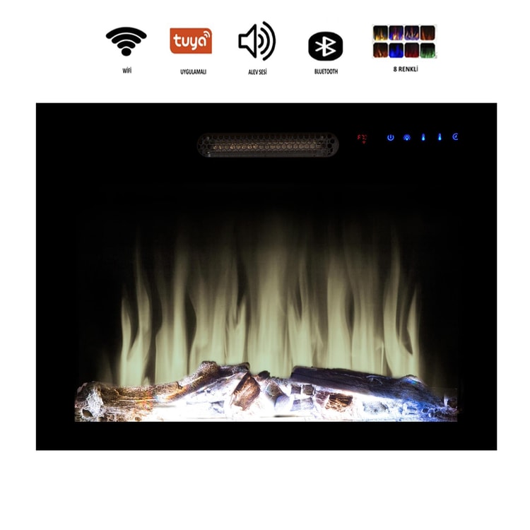 Plazma Şömine 70cm 8 Renkli Alev Sesli Bluetoothlu Wifi Uygulamalı
