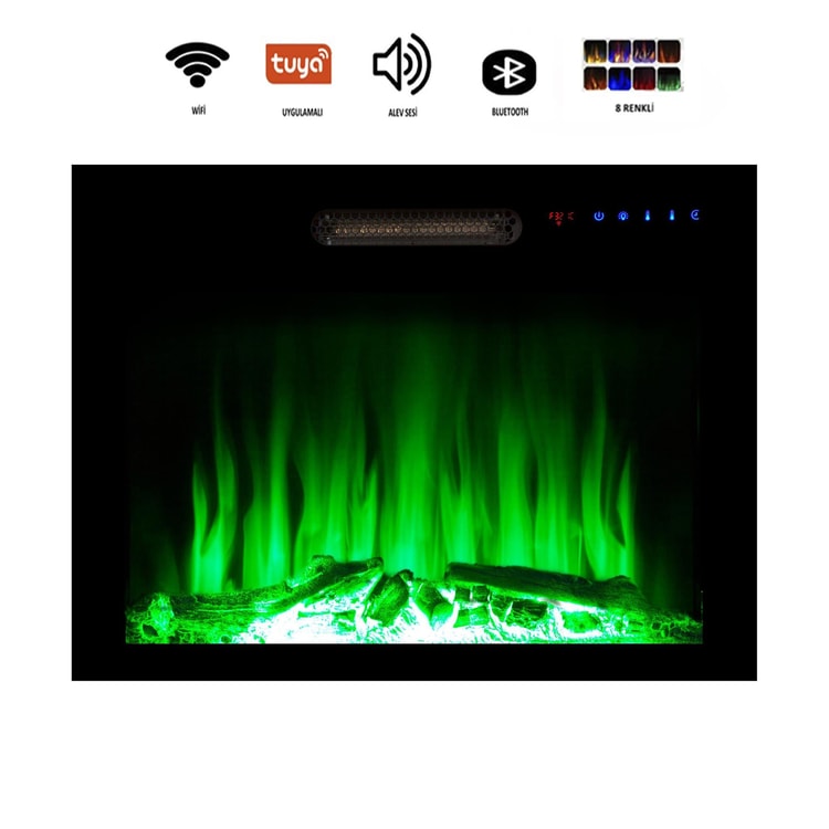 Plazma Şömine 70cm 8 Renkli Alev Sesli Bluetoothlu Wifi Uygulamalı