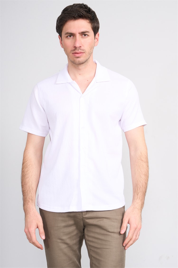 Rosso Y26 26014-A Ekru Erkek Apac Yaka Jakar Gomlek S-Xxl