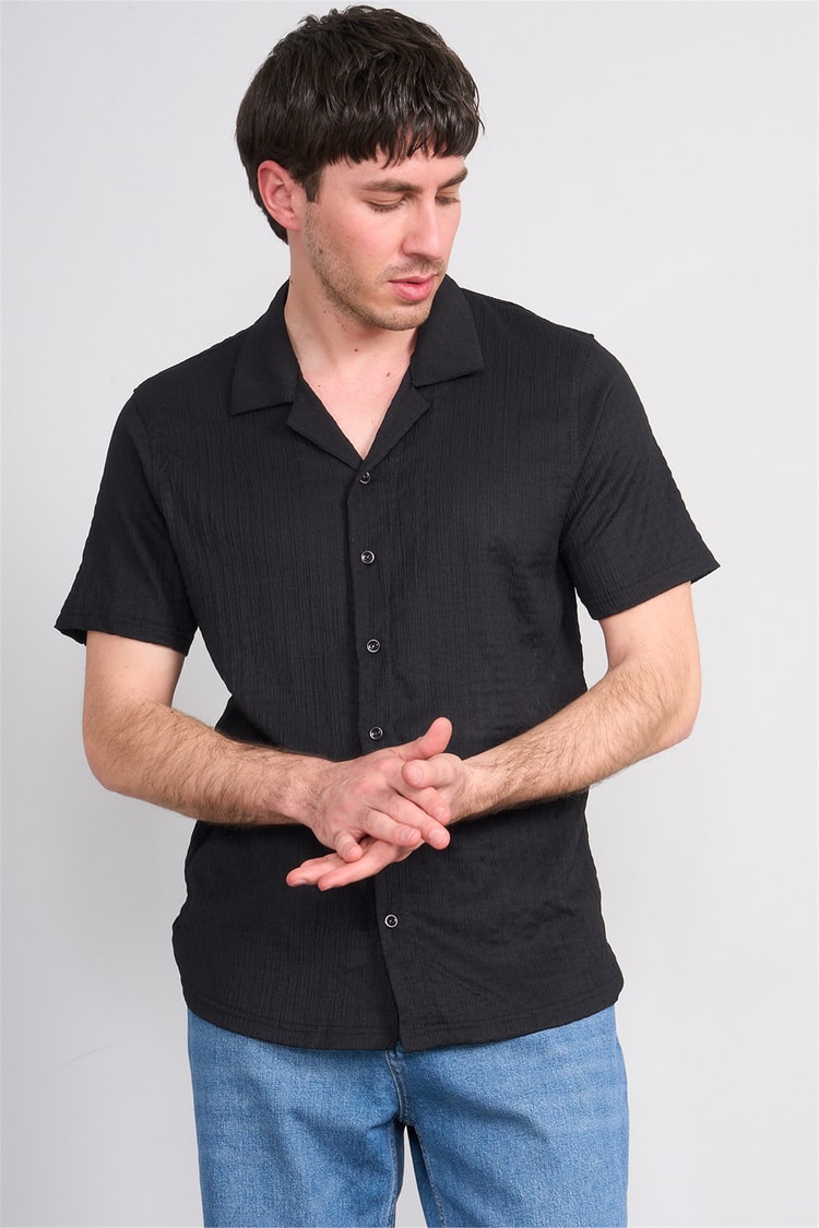 Rosso Y26 26014-A Siyah Erkek Apac Yaka Jakar Gomlek S-Xxl
