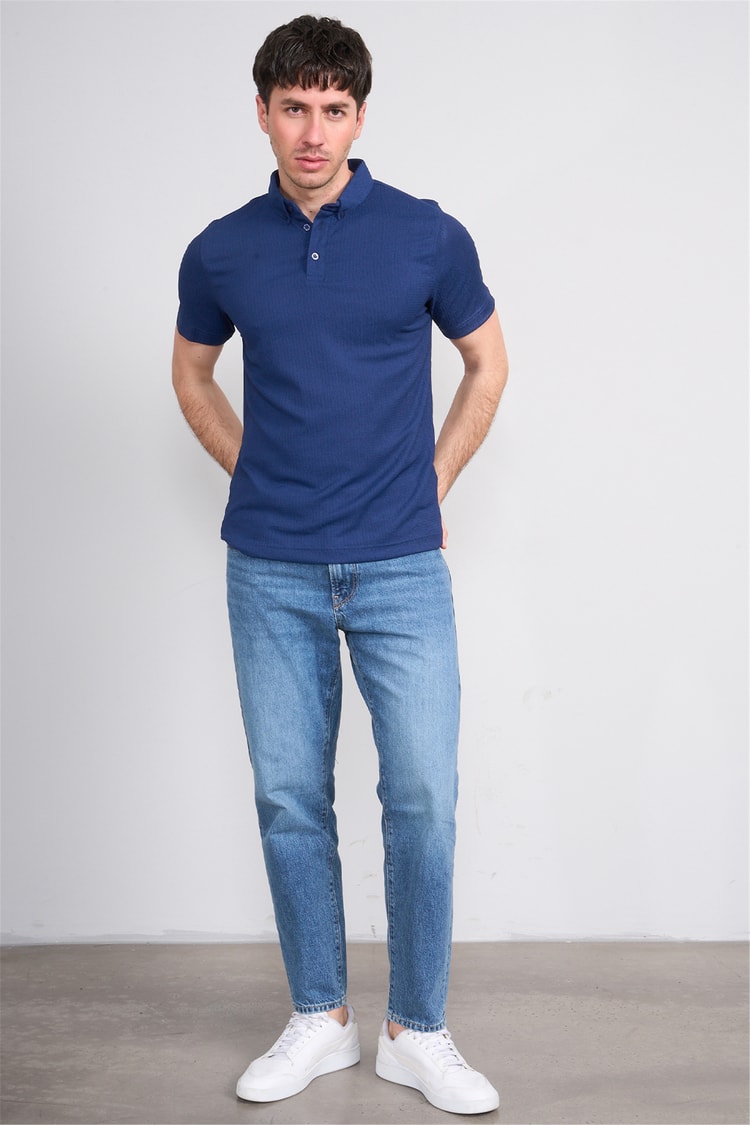 Rosso Y26 26014-P Lacivert Erkek Polo Yaka Jakar Tişört S-Xxl