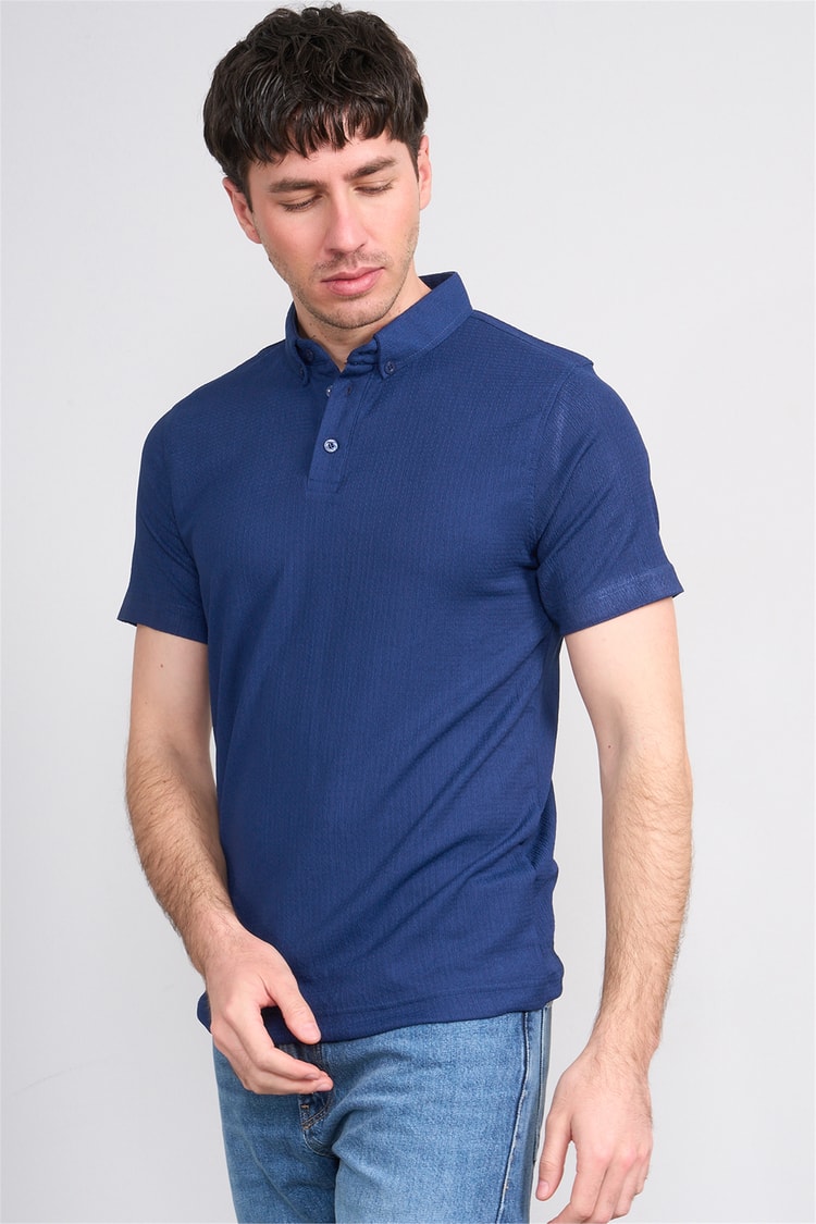 Rosso Y26 26014-P Lacivert Erkek Polo Yaka Jakar Tişört S-Xxl