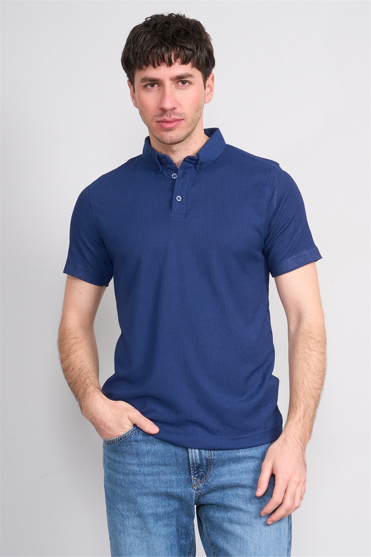 Rosso Y26 26014-P Lacivert Erkek Polo Yaka Jakar Tişört S-Xxl
