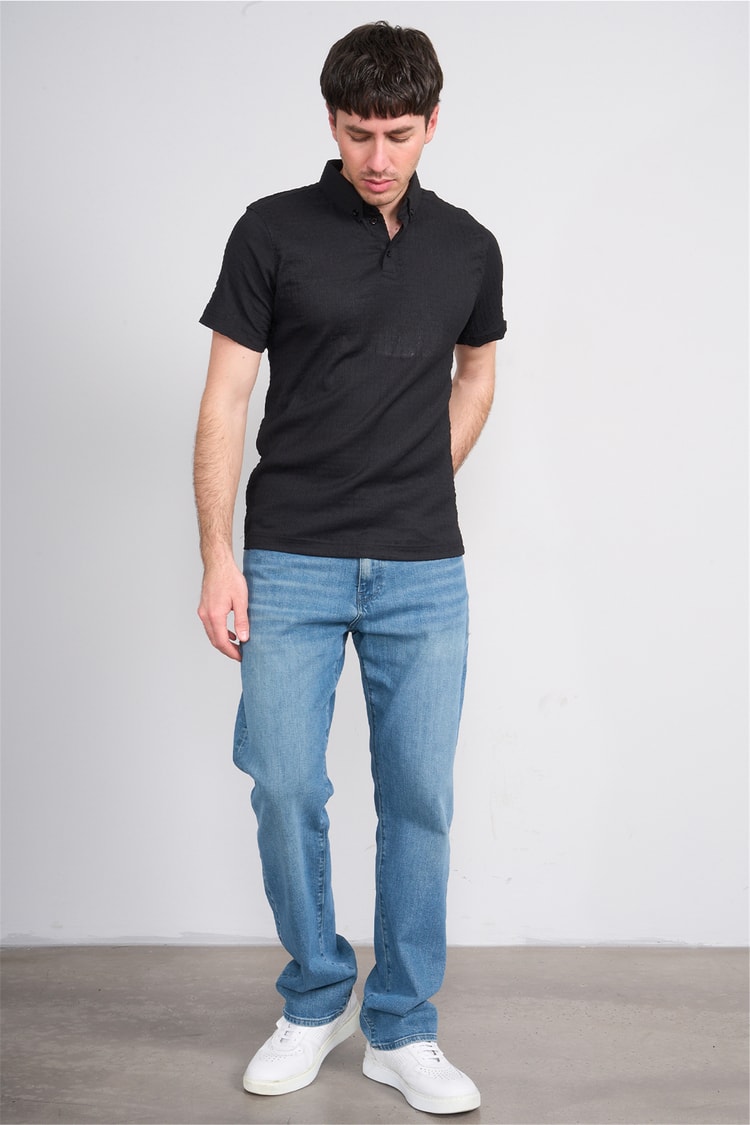 Rosso Y26 26014-P Siyah Erkek Polo Yaka Jakar Tişört S-Xxl