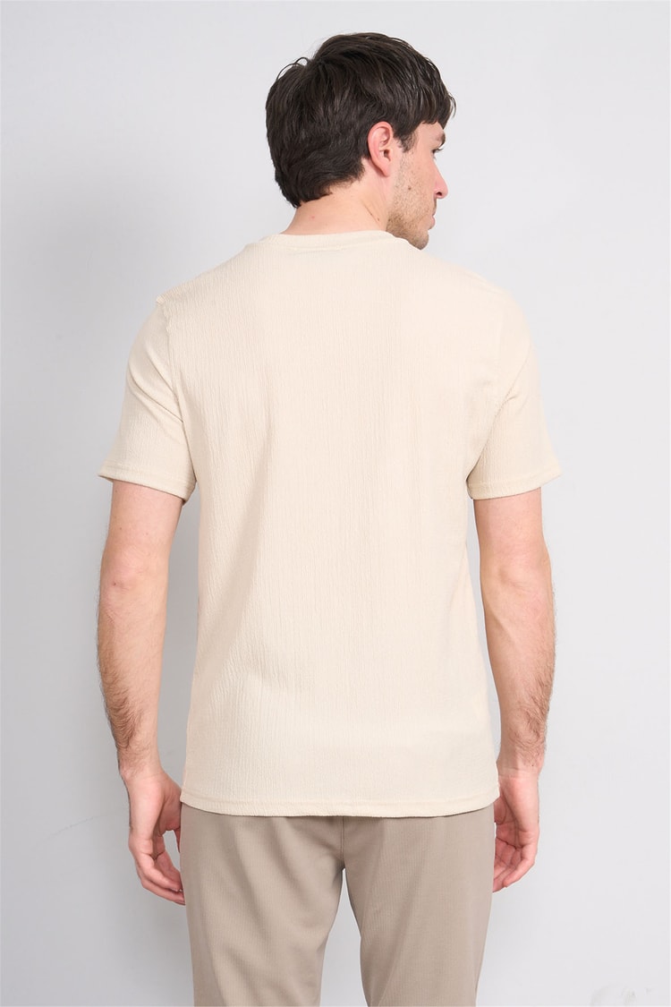 Rosso Y26 26014-S Bej Erkek Sıfır Yaka Jakar Tişört S-Xxl