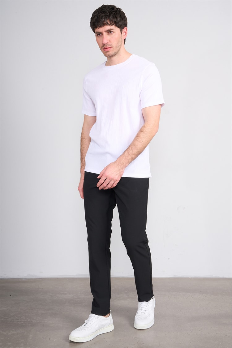 Rosso Y26 26014-S Ekru Erkek Sıfır Yaka Jakar Tişört S-Xxl
