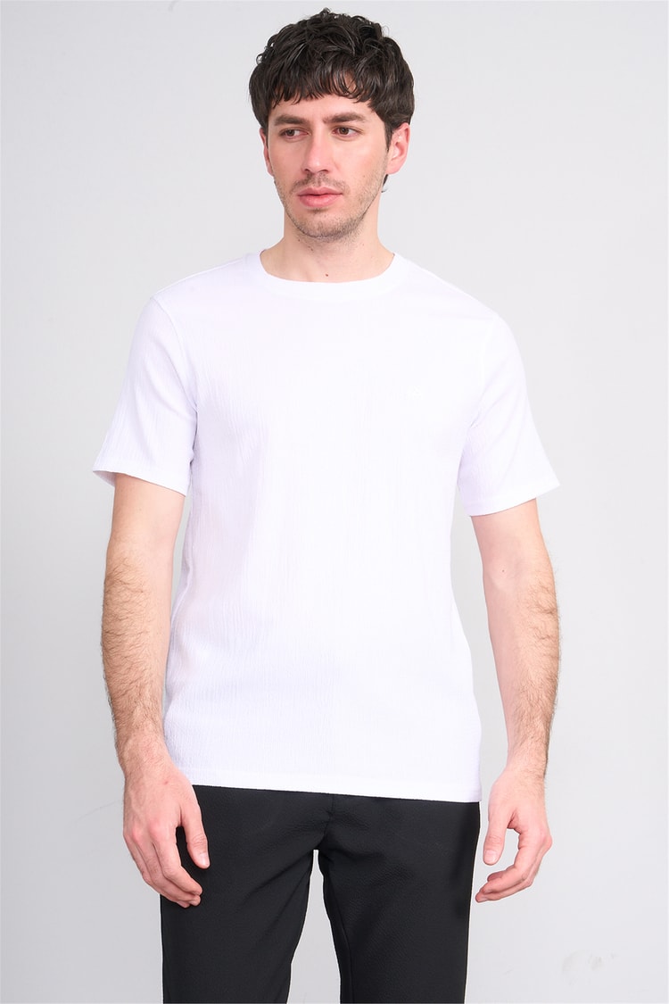 Rosso Y26 26014-S Ekru Erkek Sıfır Yaka Jakar Tişört S-Xxl