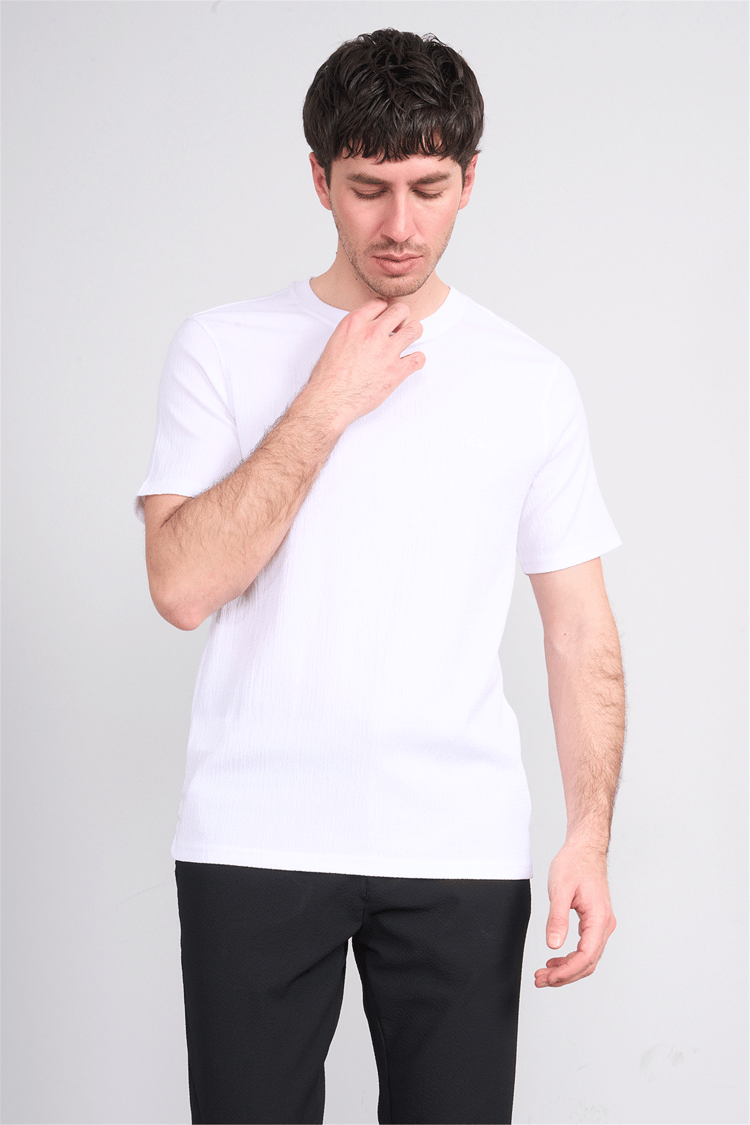 Rosso Y26 26014-S Ekru Erkek Sıfır Yaka Jakar Tişört S-Xxl