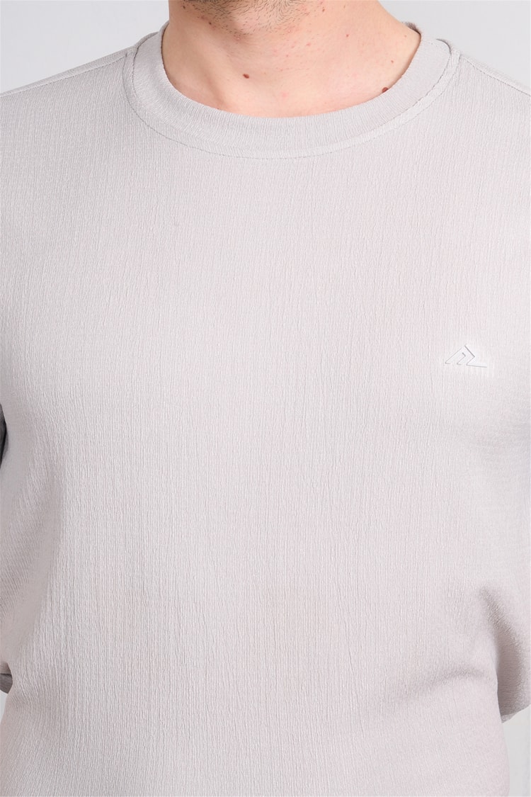 Rosso Y26 26014-S Gri Erkek Sıfır Yaka Jakar Tişört S-Xxl